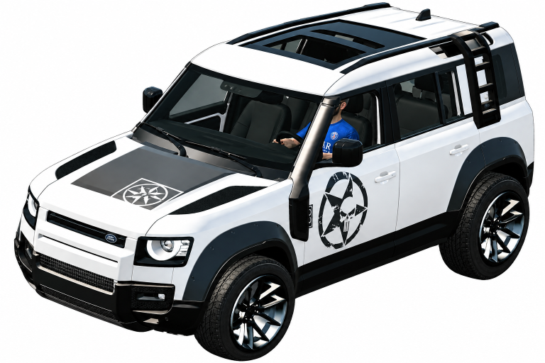 White Land Rover Defender in Car Parking Multiplayer, front three-quarter view